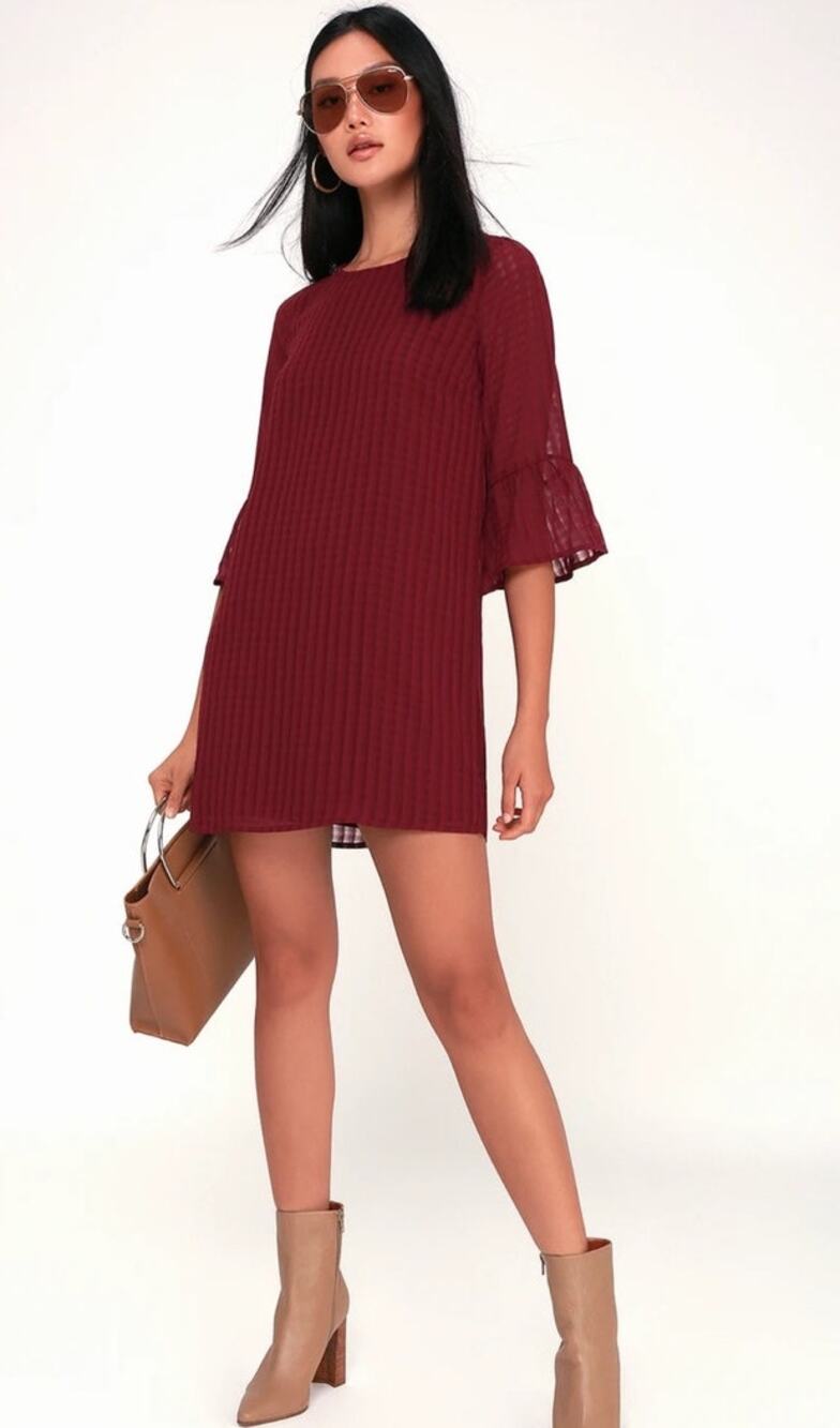 Lulus Better Than Ever Flounce Sleeve Shift Dress Size S Small NEW Wine Red
